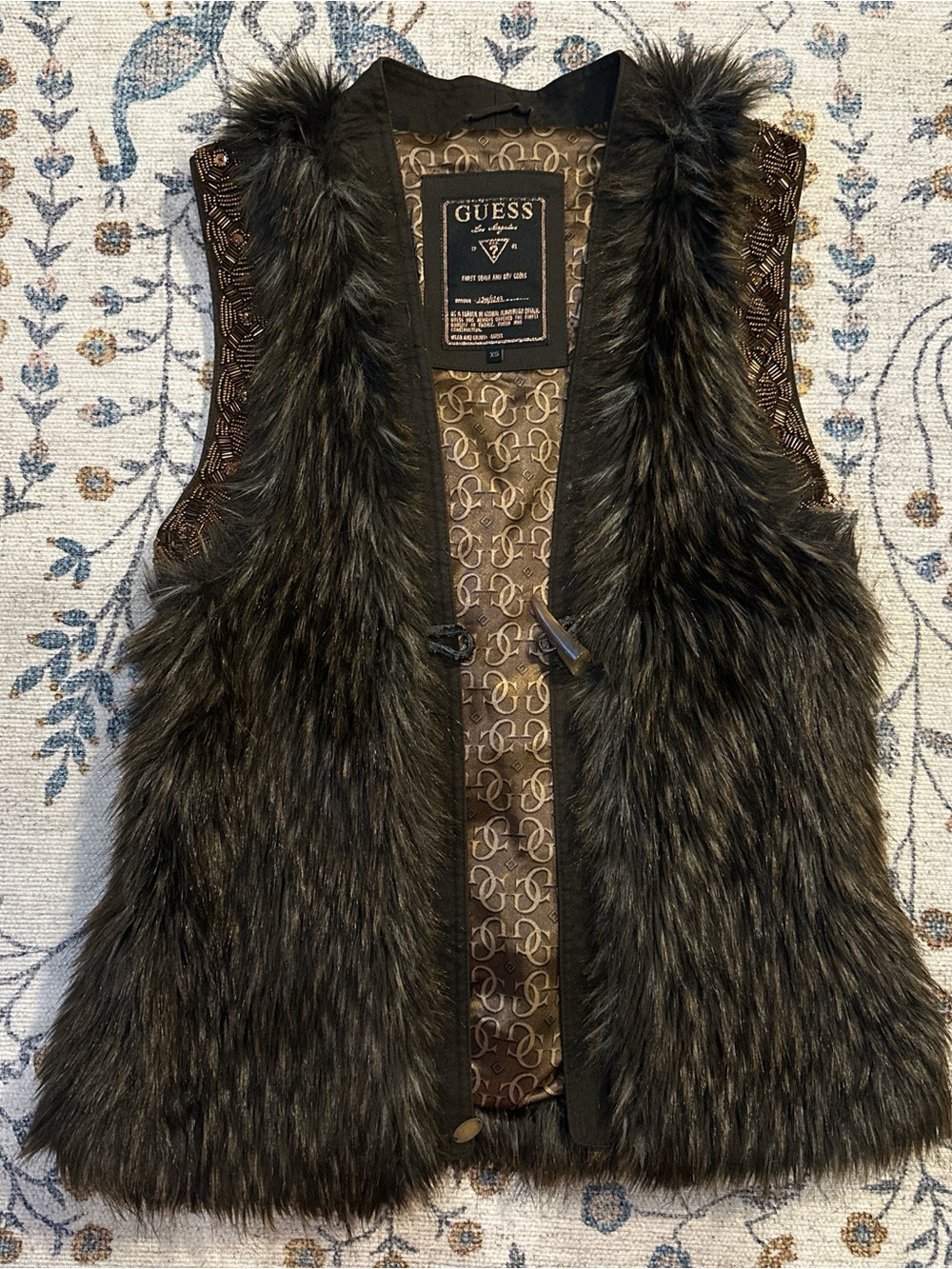 GUESS Brown Faux Fur vest with Logo Lining Small